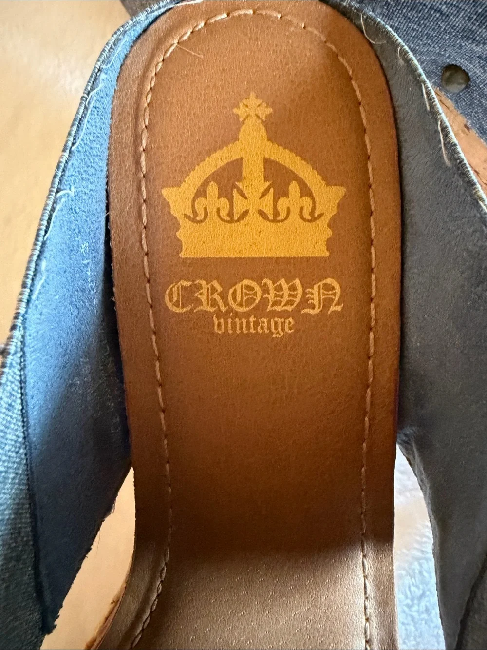 Crown Vintage Blue Denim Cork Platform 3” Wedges